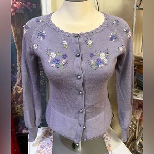 Lilac Embroidered Button-Front Women’s Sweater
